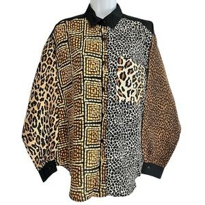 S.L.B by Sunny Leigh 90s Silk Animal Panels Print Button Down Shirt